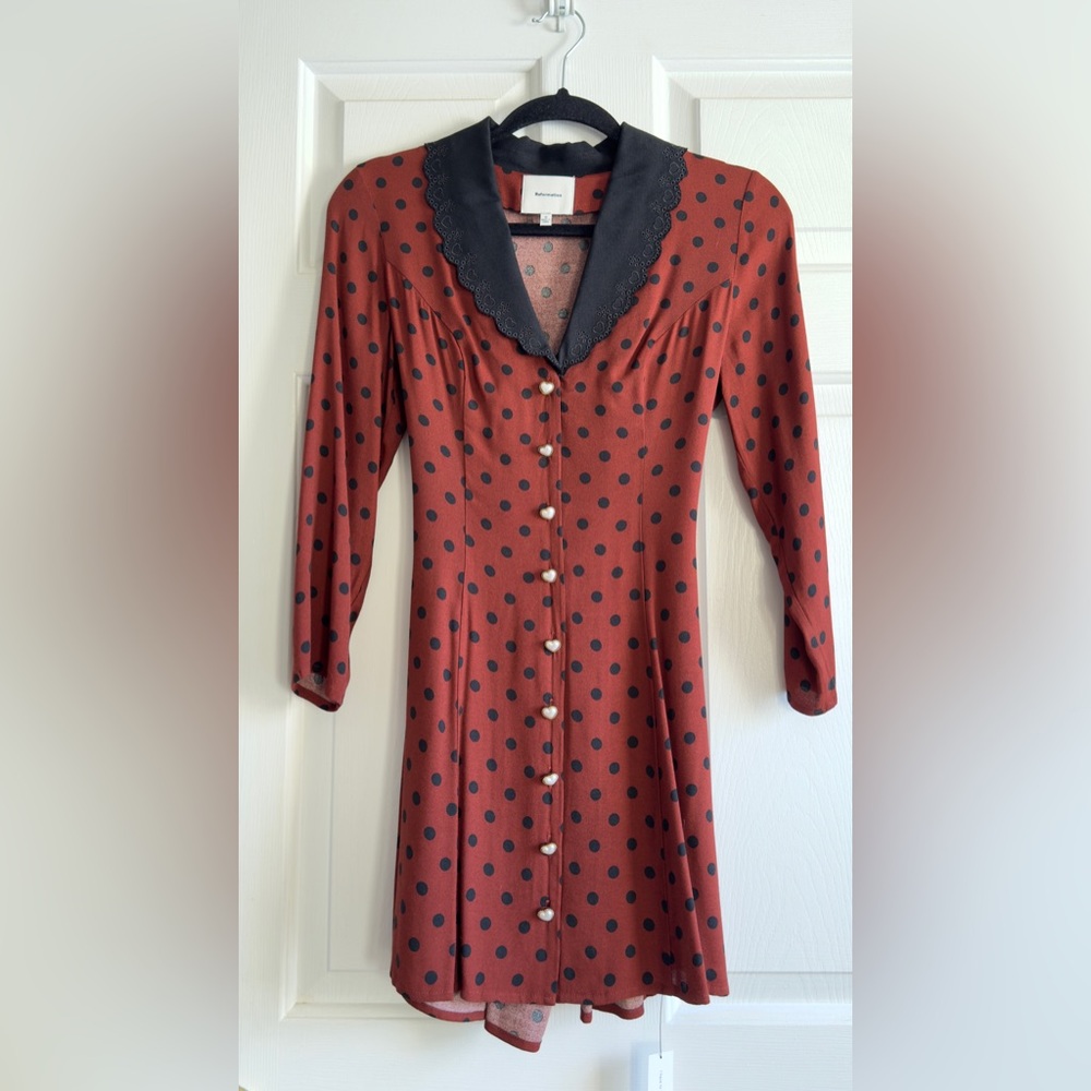 *NWT* Reformation Galene Dress Fig Jam Dot size 0 brand new with tags - Picture 2 of 7